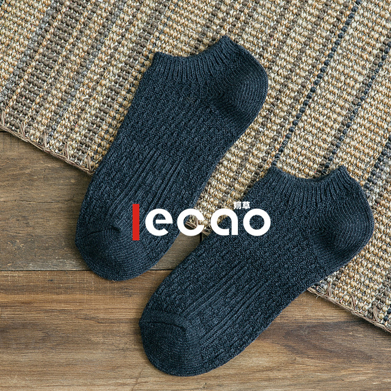 ECAO 3 Pairs Socks Low Cut Thick Line Boat Socks Solid Color Plain Socks